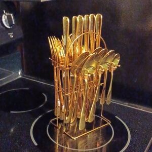 Flatware with holder gold finish over stainless steel elegant Cutlery se…